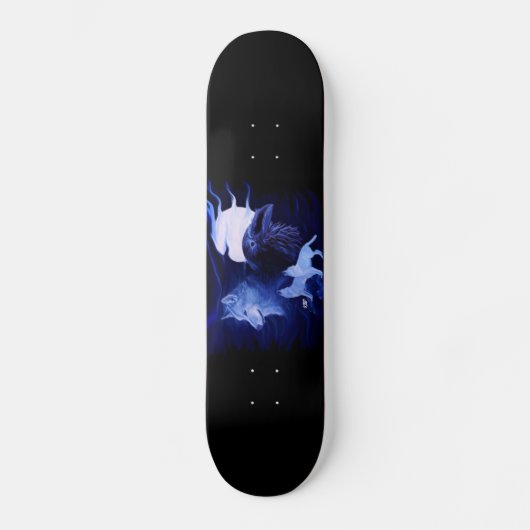 Wolf en Raven met volle maan Skateboard (Voorkant)