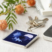 Wolf en Raven met volle maan Sleutelhanger (Zijkant)