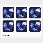 Wolf en Raven met volle maan Vierkante Sticker (Vel)