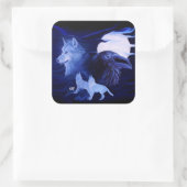 Wolf en Raven met volle maan Vierkante Sticker (Tas)
