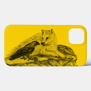 Wolf en Raven, zwart en geel iPhone 13 Hoesje