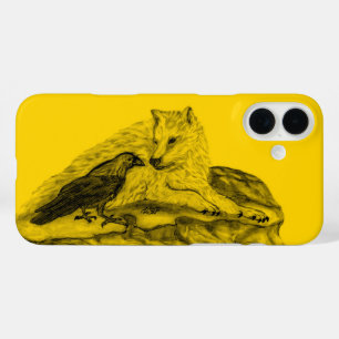 Wolf en Raven, zwart en geel iPhone 16 Plus Hoesje