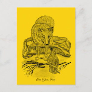 Wolf en Raven - Zwart en geel ontwerp Briefkaart