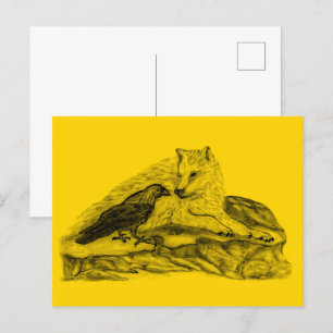 Wolf en Raven - Zwart en geel ontwerp Briefkaart