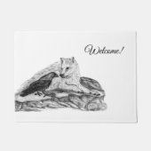 Wolf en Raven - Zwart en wit design Deurmat (Voorkant)