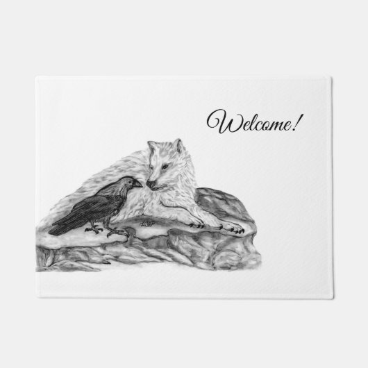 Wolf en Raven - Zwart en wit design Deurmat (Voorkant)
