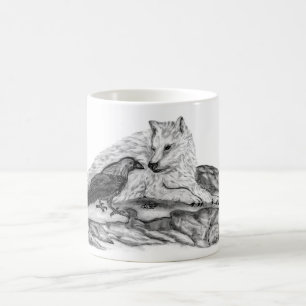 Wolf en Raven - Zwart en wit design Koffiemok