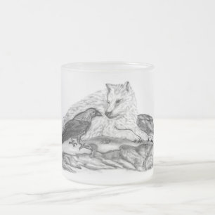 Wolf en Raven - Zwart en wit design Matglas Koffiemok