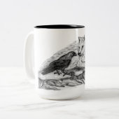 Wolf en Raven - Zwart en wit design Tweekleurige Koffiemok (Voorkant links)