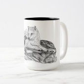 Wolf en Raven - Zwart en wit design Tweekleurige Koffiemok (Voorkant rechts)
