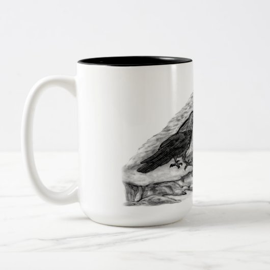 Wolf en Raven - Zwart en wit design Tweekleurige Koffiemok (Links)