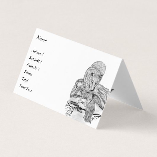 Wolf en Raven - Zwart en wit design Visitekaartjes (Voorkant)