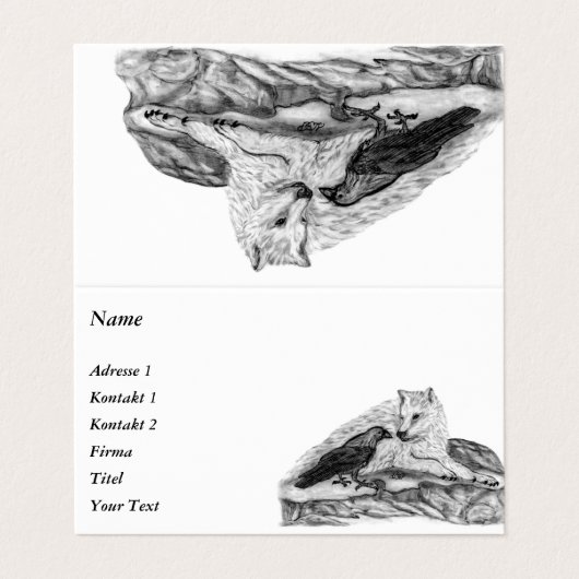Wolf en Raven - Zwart en wit design Visitekaartjes (Buitenkant ongevouwen)