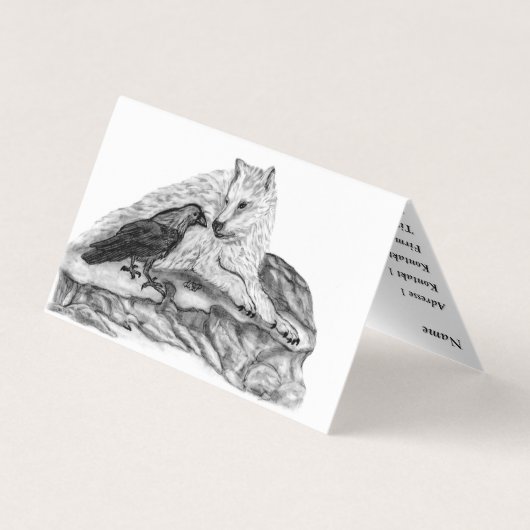 Wolf en Raven - Zwart en wit design Visitekaartjes (Achterkant)