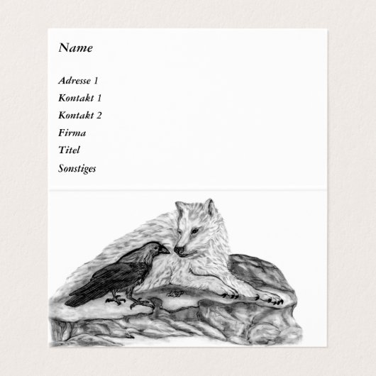 Wolf en Raven - Zwart en wit design Visitekaartjes (Binnenkant ongevouwen)