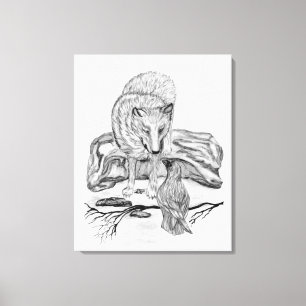 Wolf en Raven, zwart-wit Canvas Afdruk