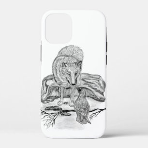 Wolf en Raven, zwart-wit iPhone 12 Mini Hoesje