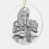 Wolf en Raven, zwart-wit Keramisch Ornament (Links)