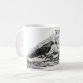 Wolf en Raven, zwart-wit Koffiemok (Voorkant links)