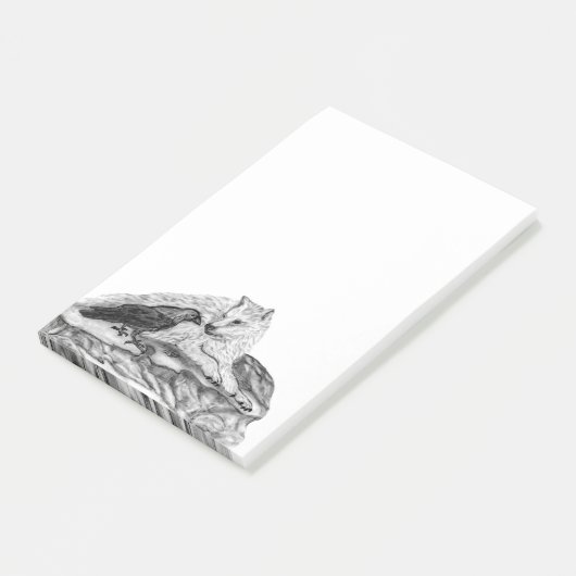 Wolf en Raven, zwart-wit Post-it® Notes (Schuin)
