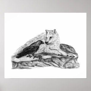 Wolf en Raven, zwart-wit Poster
