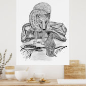 Wolf en Raven, zwart-wit Poster (Keuken)