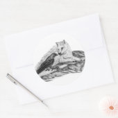 Wolf en Raven, zwart-wit Ronde Sticker (Envelop)