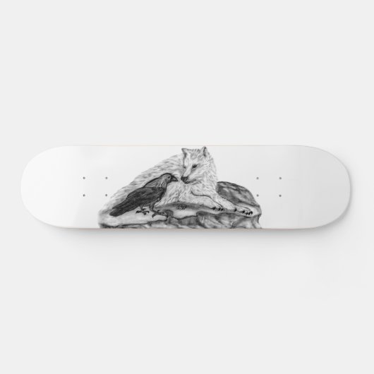 Wolf en Raven, zwart-wit Skateboard (Horizontaal)