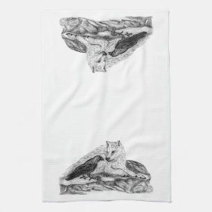 Wolf en Raven, zwart-wit Theedoek