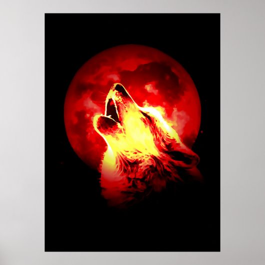 Wolf en Red Moon Poster (Voorkant)