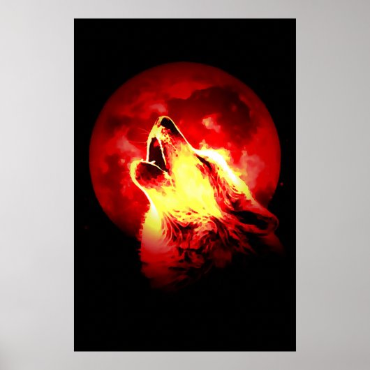 Wolf en Red Moon Poster (Voorkant)