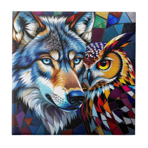 Wolf en Uil Levendig en Kleurrijk Tegeltje