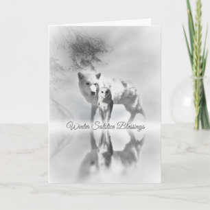 Wolf en Uil Winterzonnewende Feestkaarten Kaart