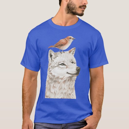 Wolf en vogel grappig t-shirt (Voorkant)