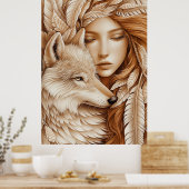 Wolf en vrouw in veren poster (Keuken)