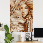 Wolf en vrouw in veren poster (Thuiskantoor)