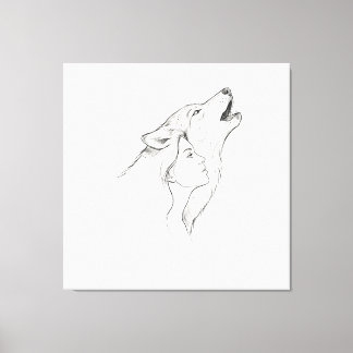 Wolf en Vrouw Minimalistische Lijnkunst Wandtapijt Canvas Afdruk
