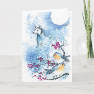 Wolf et Robins Carte d'hiver pliée neige