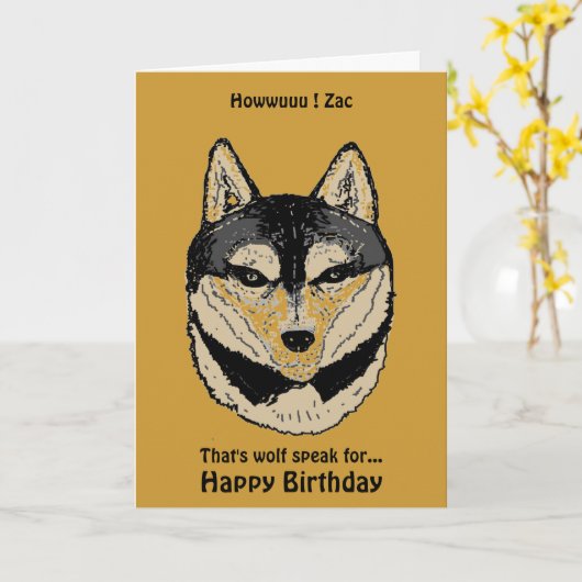 Wolf Face nommé carte d'anniversaire (Fleur jaune)