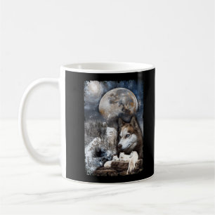 Wolf Family Moon Winter Mountain Wolves Koffiemok