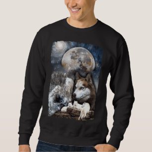 Wolf Family Moon Winter Mountain Wolves Trui