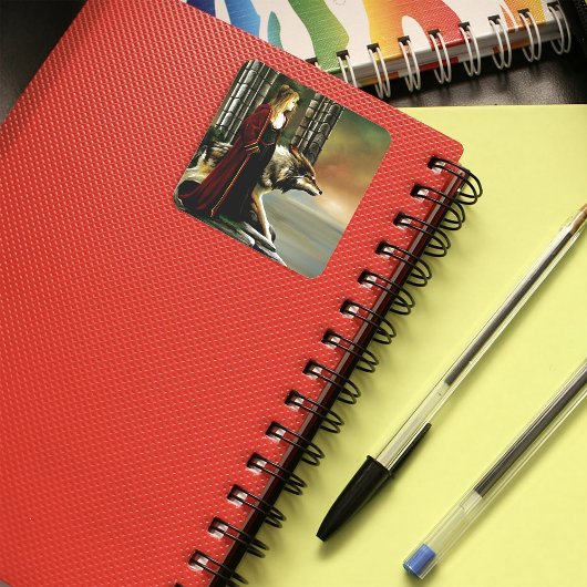 Wolf Fantasy Blondine Sorceress Vierkante Sticker