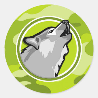 Wolf; felgroene camo, camouflage ronde sticker