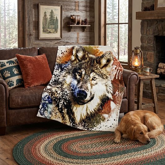 Wolf fleece deken