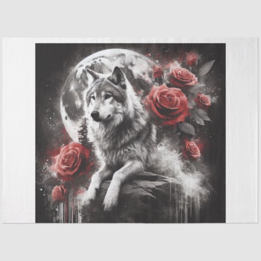 Wolf Floral Moon Tissuepapier (Voorkant)