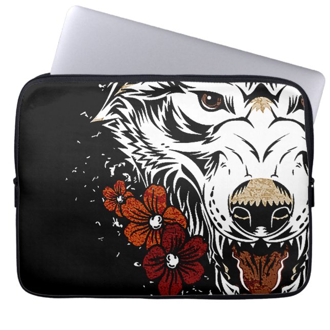 Wolf Flower Tatoo  Laptop Sleeve (Voorkant)