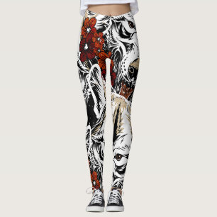 Wolf Flower Tatoo Pattern Leggings