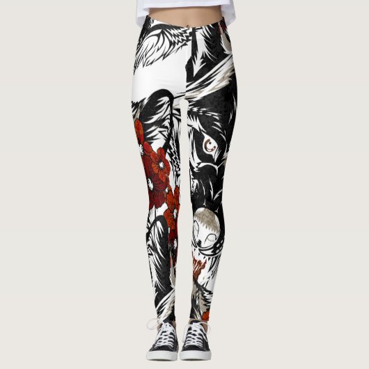Wolf Flower Tatoo Pattern Leggings (Voorkant)