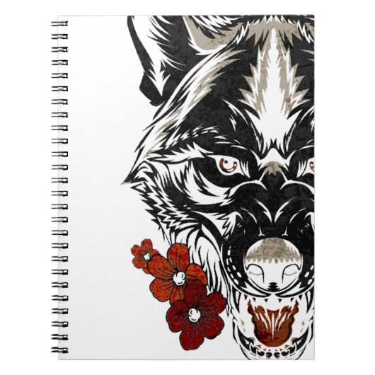 Wolf Flower Tatoo Pattern Notitieboek (Voorkant)