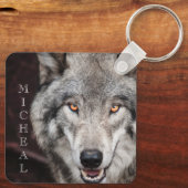 Wolf Foto Persoonlijke naam  Sleutelhanger (Achterkant)